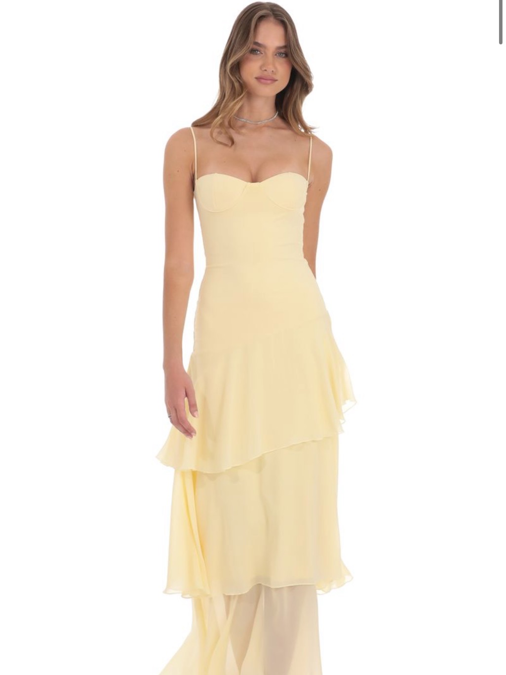 Lucy In The Sky Pale Yellow Spaghetti Strap Layered Maxi Dress